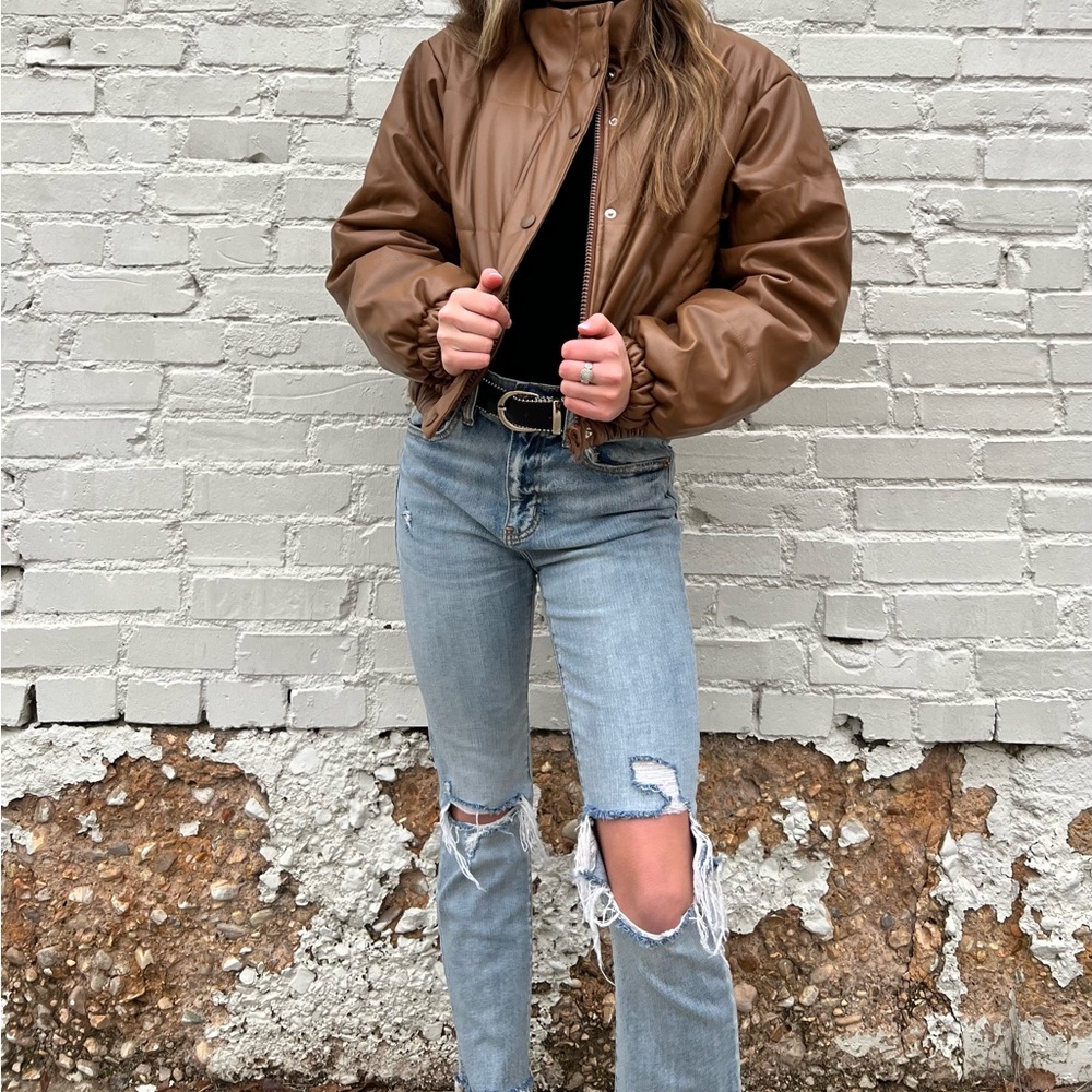 Faux Leather Puffer Jacket